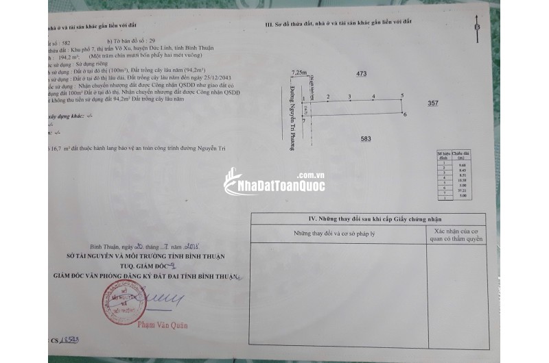 Bán đất mặt tiền huyện Đức Linh  Nguyễn Tri Phương có 100m2 ODT